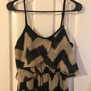 Brown print maxi dress- ruffled top- size M